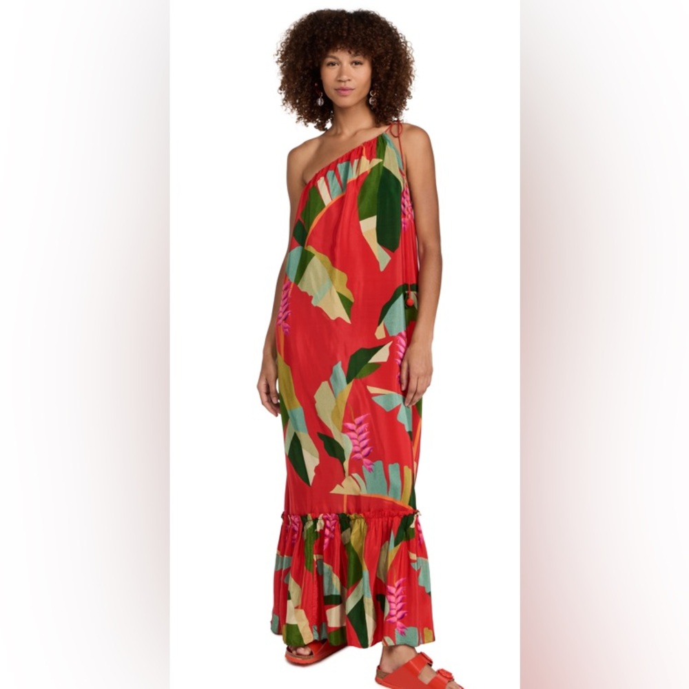 FARM Rio Women's Heliconia One-shoulder Palm Maxi Dress size Medium